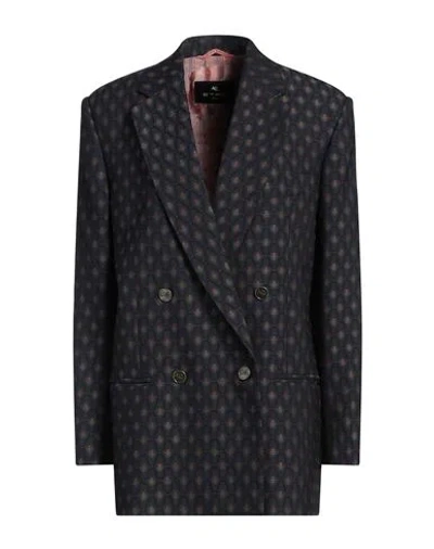 ETRO ETRO WOMAN BLAZER NAVY SIZE 8 WOOL, COTTON