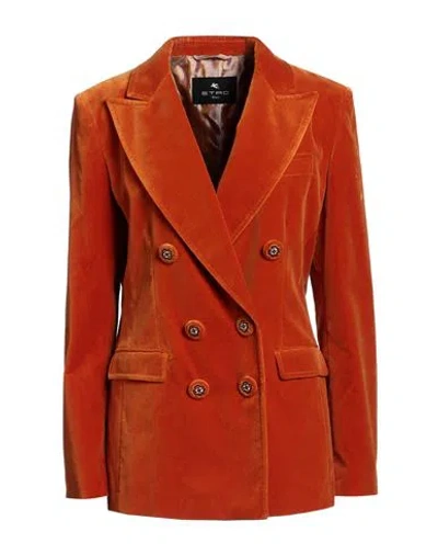 Etro Woman Blazer Orange Size 8 Cotton, Elastane