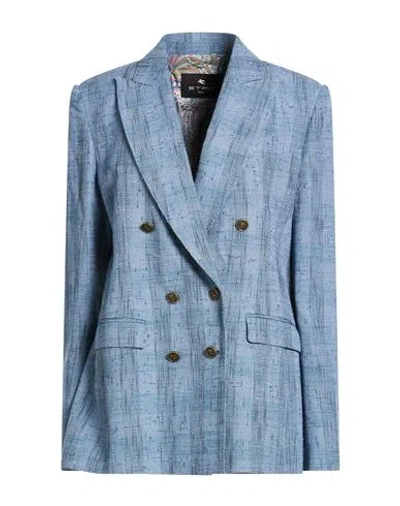 ETRO ETRO WOMAN BLAZER PASTEL BLUE SIZE 8 LINEN, VISCOSE, COTTON, POLYESTER, ELASTANE