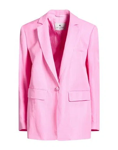 Etro Woman Blazer Pink Size 10 Linen, Silk