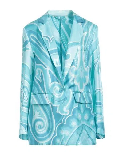 Etro Woman Blazer Sky Blue Size 8 Silk