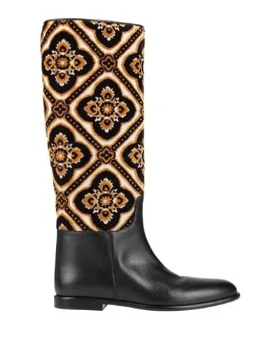 Etro Woman Boot Black Size 11 Leather, Textile Fibers In Brown