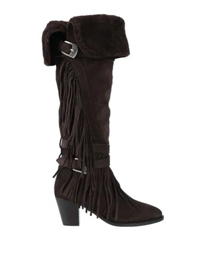 Etro Woman Knee Boots Dark Brown Size 9 Soft Leather In Black
