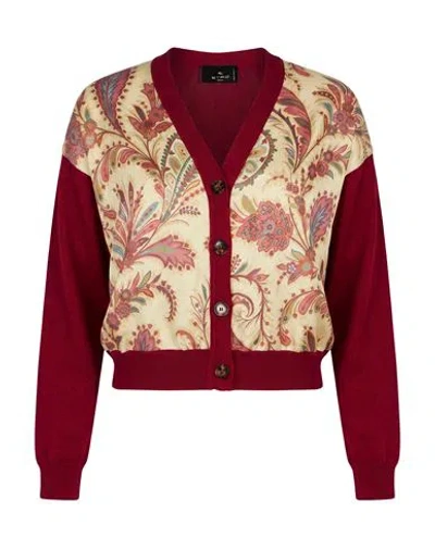 Etro Woman Cardigan Burgundy Size 12 Silk, Viscose, Nylon, Cotton In Red