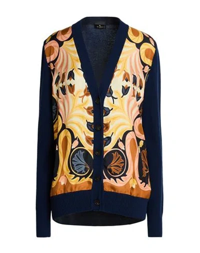 Etro Woman Cardigan Navy Size 6 Wool, Cashmere, Silk In Blue