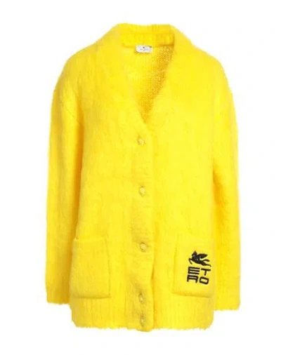 Etro Woman Cardigan Yellow Size 4 Mohair Wool, Polyamide