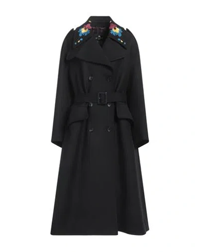 Etro Woman Coat Black Size 8 Virgin Wool, Polyester, Viscose
