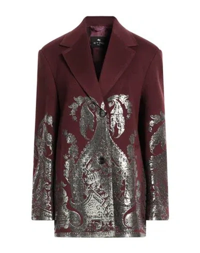 Etro Woman Coat Burgundy Size 2 Wool, Cashmere