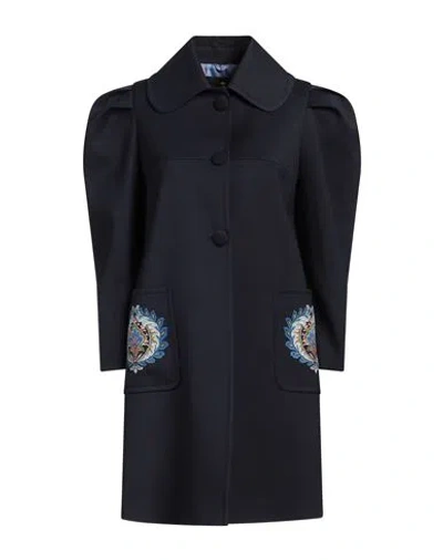 Etro Woman Coat Midnight Blue Size 12 Polyester, Virgin Wool, Elastane, Cotton