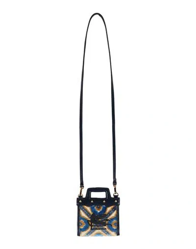 Etro Woman Crossbody Wallet Blue Size - Leather, Textile Fibers