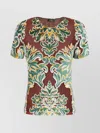 ETRO WOMAN'S FLORAL EMBROIDERED V-NECK SHORT SLEEVE TOP