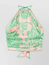 Etro Halter Neck Floral Pattern Open Back Top