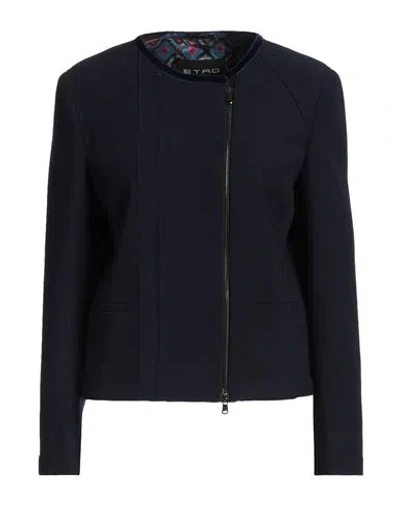 Etro Woman Jacket Midnight Blue Size 10 Wool, Polyamide, Elastane, Nylon