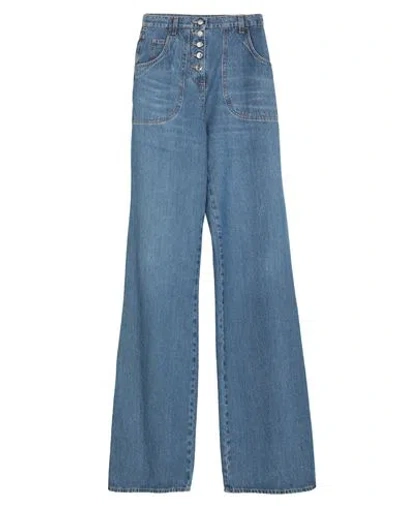 Etro Blue Flared Jeans With Multicolor Embroideries