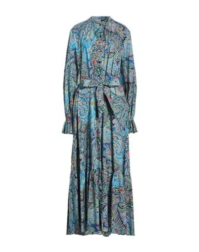 Etro Woman Maxi Dress Azure Size 4 Cotton, Elastane In Blue