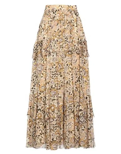 Etro Woman Maxi Skirt Beige Size 8 Silk, Metallic Fiber