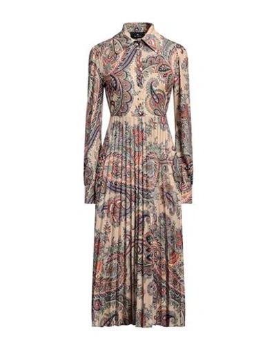 Etro Woman Midi Dress Beige Size 10 Polyester In Multi