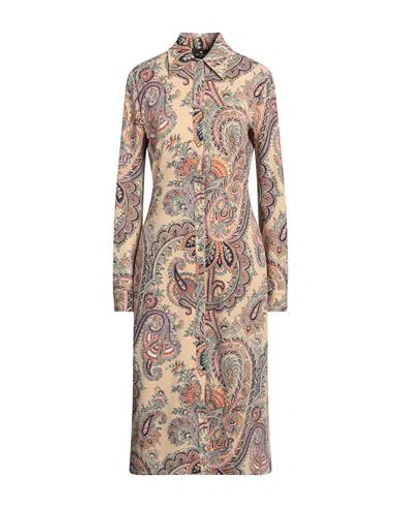 Etro Woman Midi Dress Beige Size 10 Polyester In Beige,multicolor