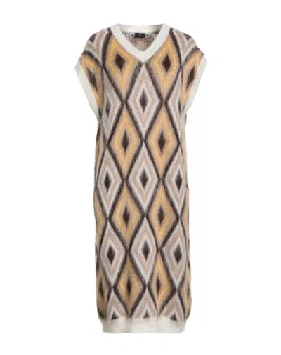 Etro Woman Midi Dress Beige Size 10 Wool, Polyamide In Burgundy
