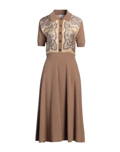Etro Woman Midi Dress Camel Size 8 Wool, Cashmere, Silk In Beige