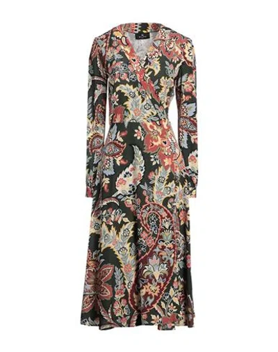 Etro Woman Midi Dress Military Green Size 8 Polyester, Elastane