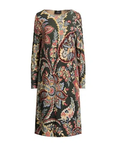 Etro Woman Midi Dress Military Green Size 8 Viscose In Multi