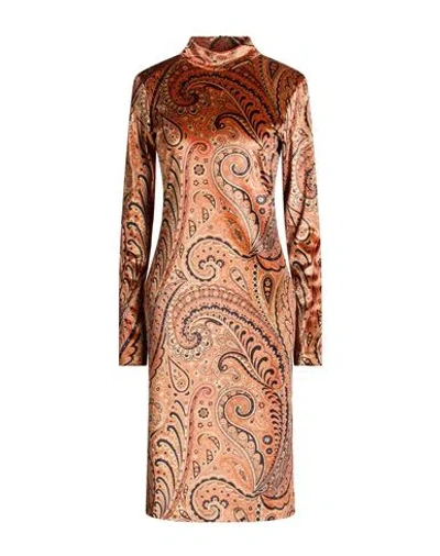 Etro Woman Midi Dress Orange Size 8 Polyester, Elastane