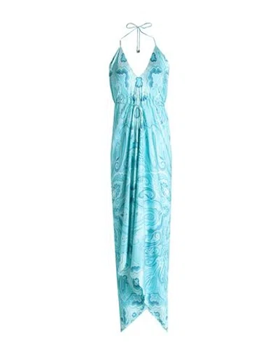Etro Woman Midi Dress Turquoise Size 10 Silk In Blue