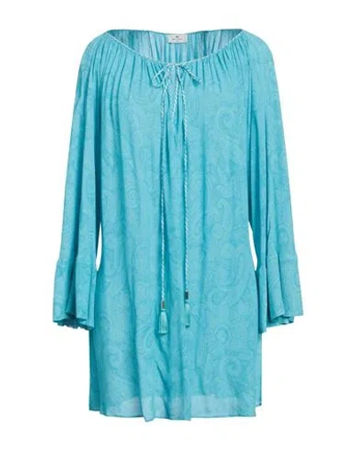 Etro Woman Mini Dress Azure Size 10 Viscose In Blue