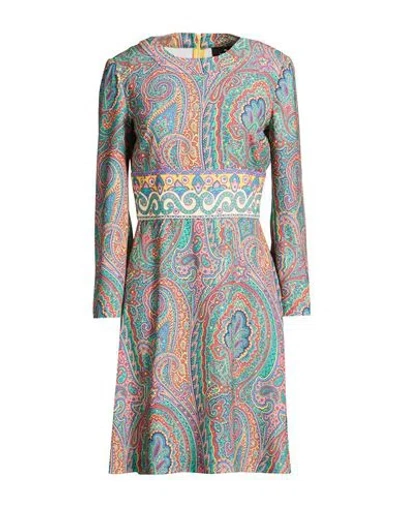 Etro Woman Mini Dress Green Size 12 Polyester In Multi
