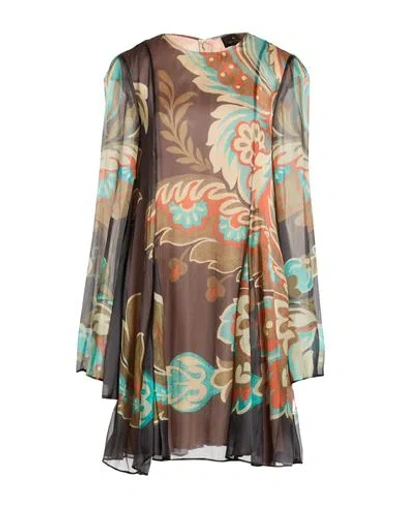 Etro Woman Mini Dress Military Green Size 2 Silk In Brown