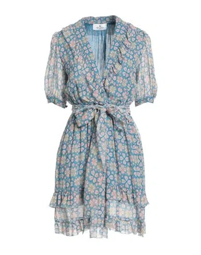 Etro Woman Mini Dress Slate Blue Size 6 Silk