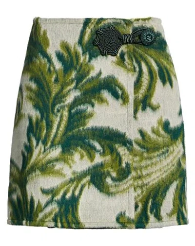 Etro Woman Mini Skirt Green Size 2 Wool, Polyamide In Multi