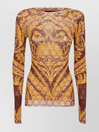 Etro Woman's Paisley Pattern Long Sleeve Top In Brown
