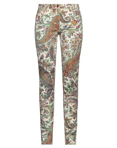 Etro Woman Pants Off White Size 28 Cotton, Elastane