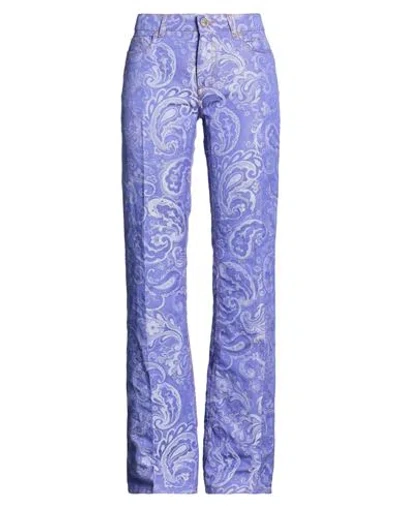 Etro Woman Pants Purple Size 28 Cotton, Linen In Blue