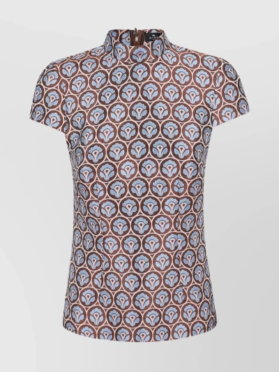 Etro Floral-jacquard Short-sleeve Top In Multicolor