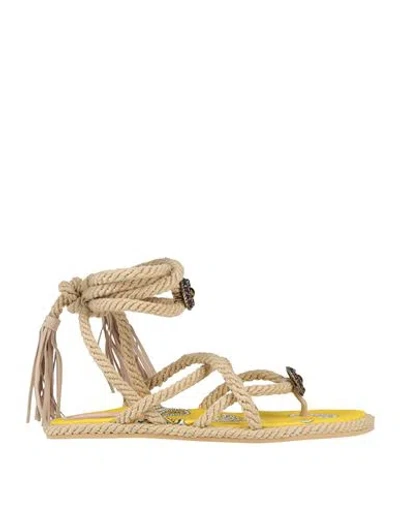 Etro Woman Sandals Beige Size 9 Textile Fibers In Gold