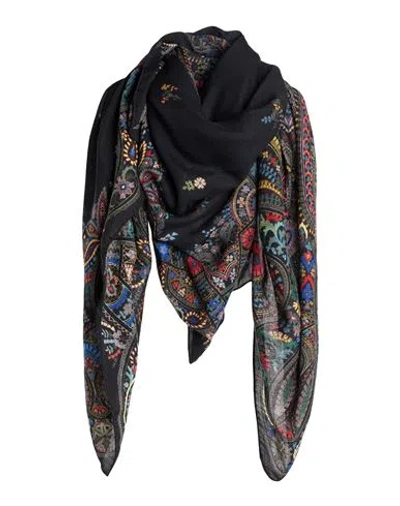 Etro Woman Scarf Black Size - Wool, Silk