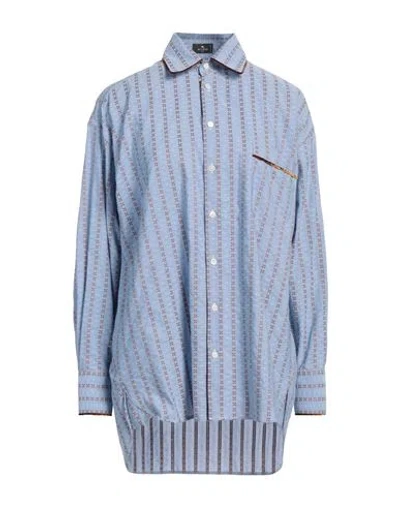 Etro Woman Shirt Azure Size 2 Cotton, Nylon, Polyester In Blue