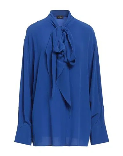 Etro Woman Shirt Bright Blue Size 10 Silk
