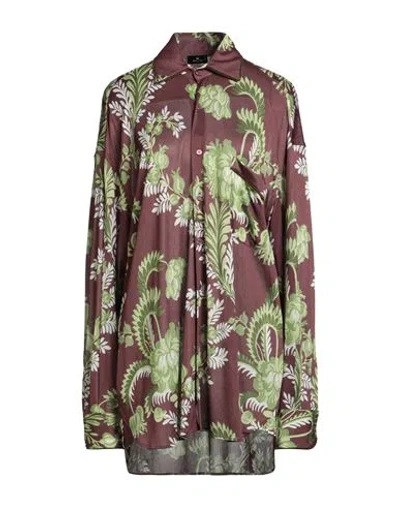 Etro Woman Shirt Dark Brown Size 2 Viscose, Nylon, Polyester