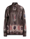 Etro Mix-print Pointed-collar Silk Shirt In Brown