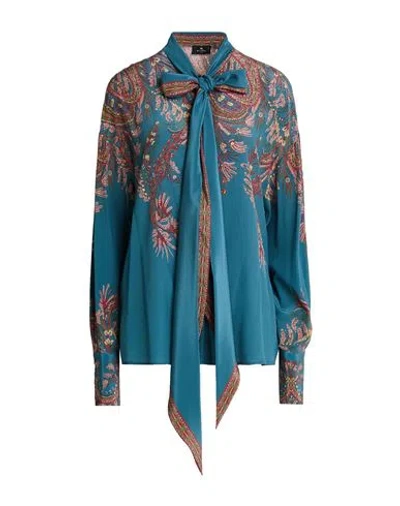 Etro Woman Shirt Deep Teal Size 8 Silk In Blue