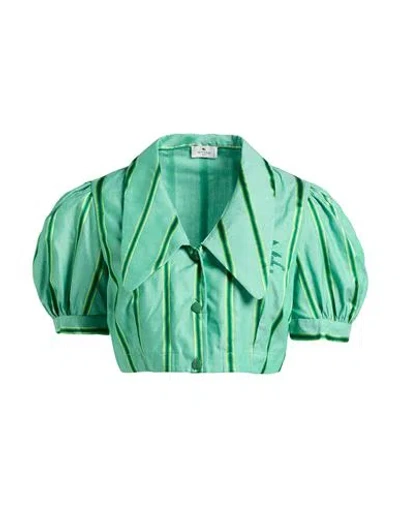 Etro Woman Shirt Green Size 10 Cotton, Viscose, Silk