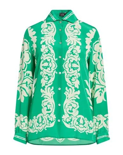 Etro Woman Shirt Green Size 10 Silk In Multi