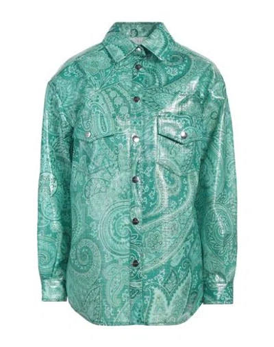 Etro Woman Shirt Green Size 6 Nylon, Polyurethane