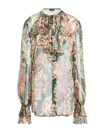 Etro Woman Shirt Green Size 8 Silk