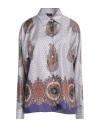 Etro Mix-print Pointed-collar Silk Shirt In Grey