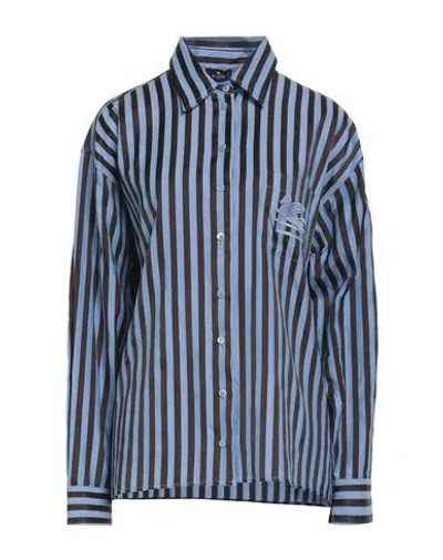 Etro Woman Shirt Pastel Blue Size 8 Cotton, Viscose, Silk In Blue